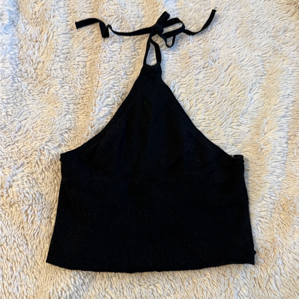 Wild Fable Ribbed Black Halter Top